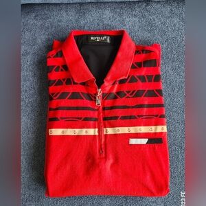 Men's Red and Black Zip-Up Sweater